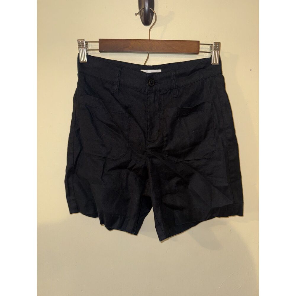EVEREVE Black Stretch Linen Blend High Rise Utility Cargo Shorts Size 26